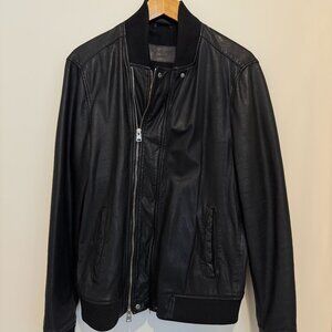 All Saints Leather Bomber Jacket, Size Large